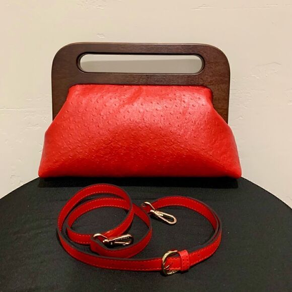 Vintage Style Handmade Genuine Embossed Leather Large Wooden Frame Bag/Crossbody - Picture 9 of 16